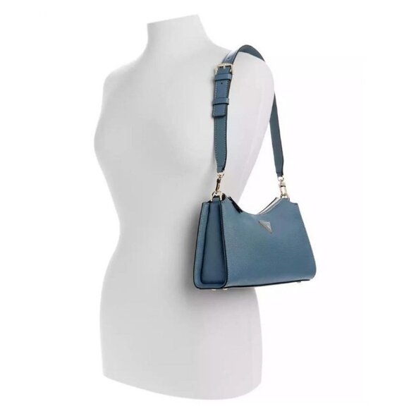 GUESS Micaela top zip faux-leather small shoulder bag - Slate blue - Picture 3 of 11